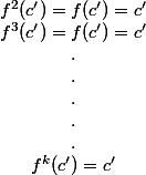 \begin{matrix} f^2(c')=f(c')=c' \\ f^3(c')=f(c')=c'\\ .\\ .\\ .\\ .\\ .\\ f^k(c')=c' \end{matrix}